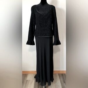 Vintage Patra Black Formal Maxi Evening Gown Dress Long Sleeve Georgette Goth 10